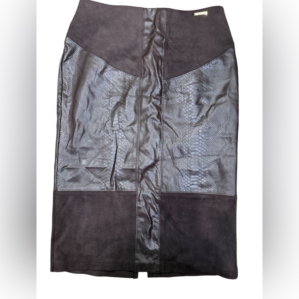 Marc New York Faux Leather and Suede Chocolate Brown Pencil Skirt